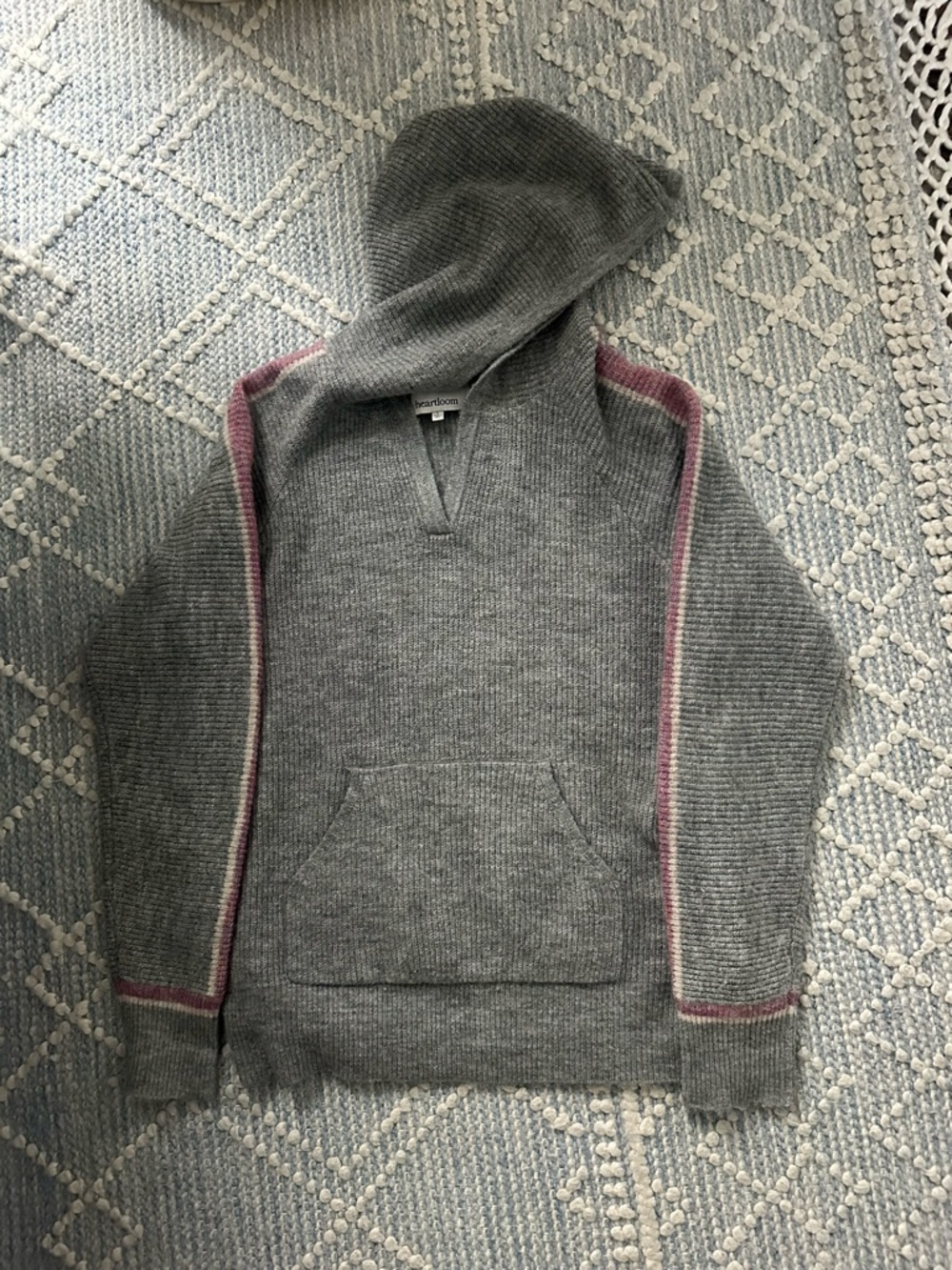 Heartloom Grey Hooded Sweater with Pink Trim Size L